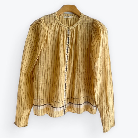 Ulla Johnson Nejma Blouse lightweight cotton yellow plaid stripe puff sleeve - Picture 2 of 12